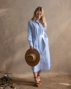Sale Striped Poplin Shirt Dress - White Women Dresses