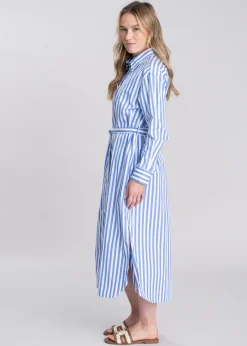 Sale Striped Poplin Shirt Dress - White Women Dresses