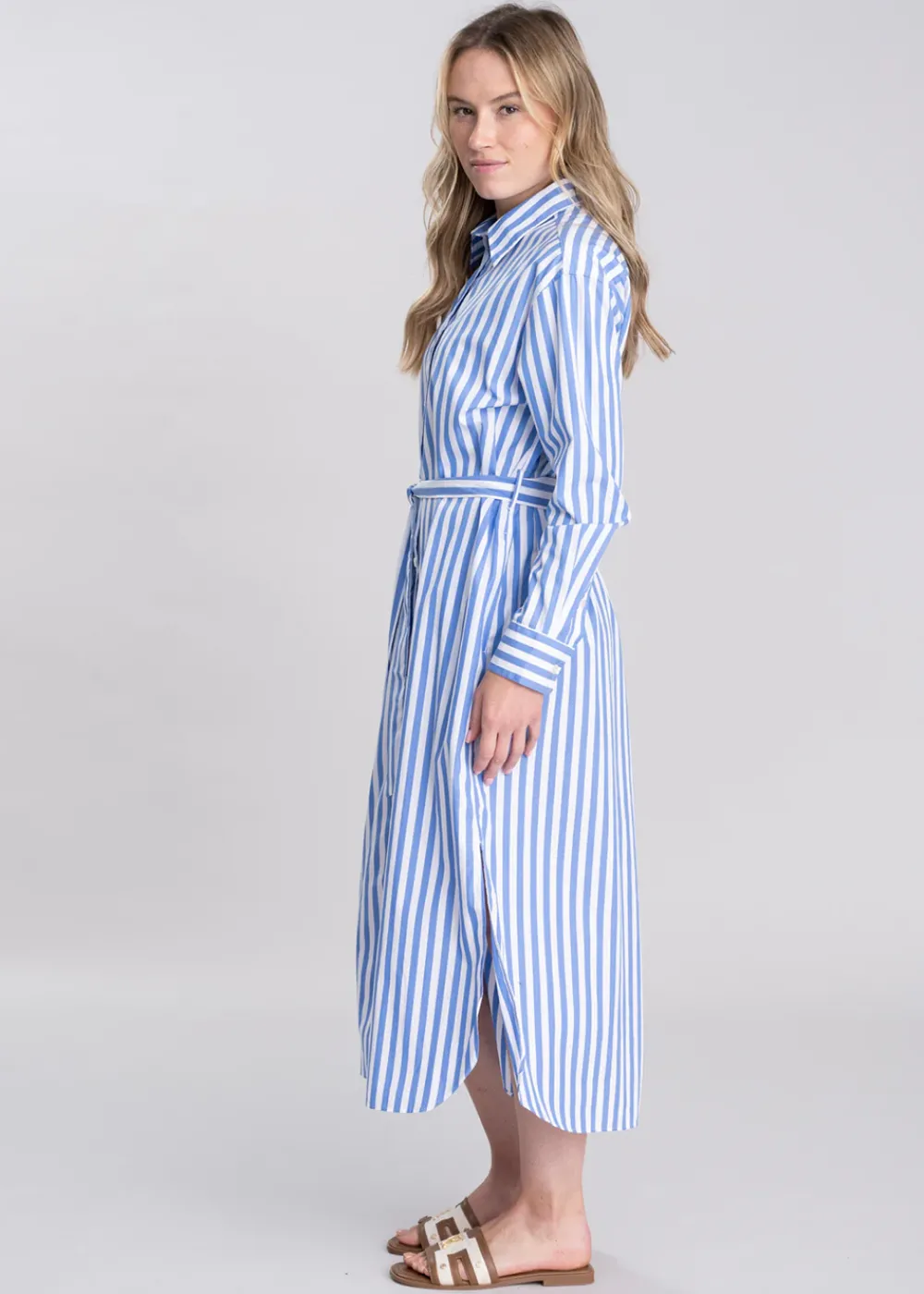 Sale Striped Poplin Shirt Dress - White Women Dresses
