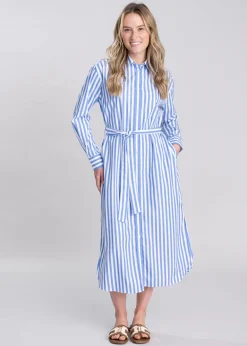 Sale Striped Poplin Shirt Dress - White Women Dresses