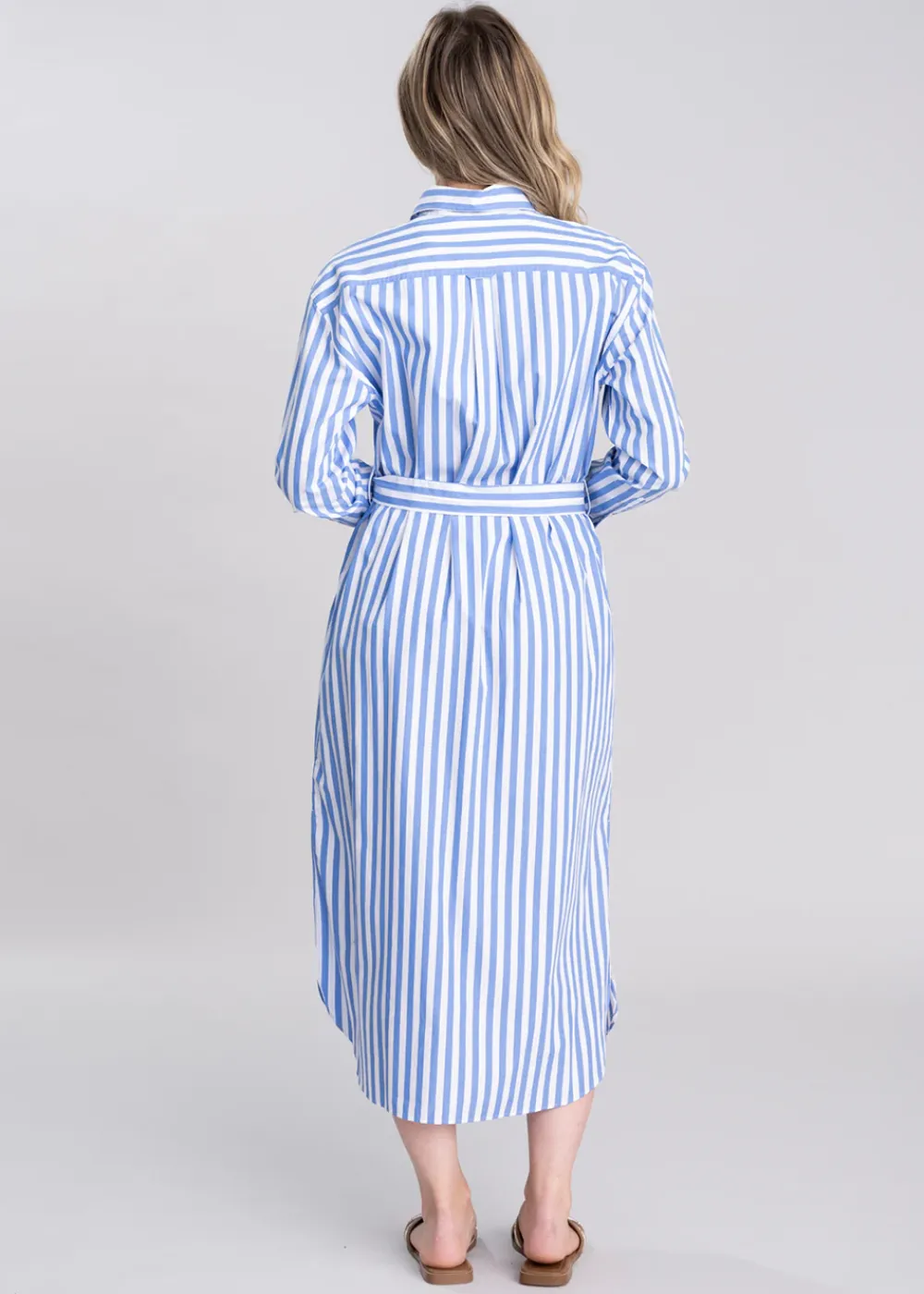Sale Striped Poplin Shirt Dress - White Women Dresses