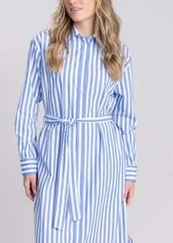 Sale Striped Poplin Shirt Dress - White Women Dresses