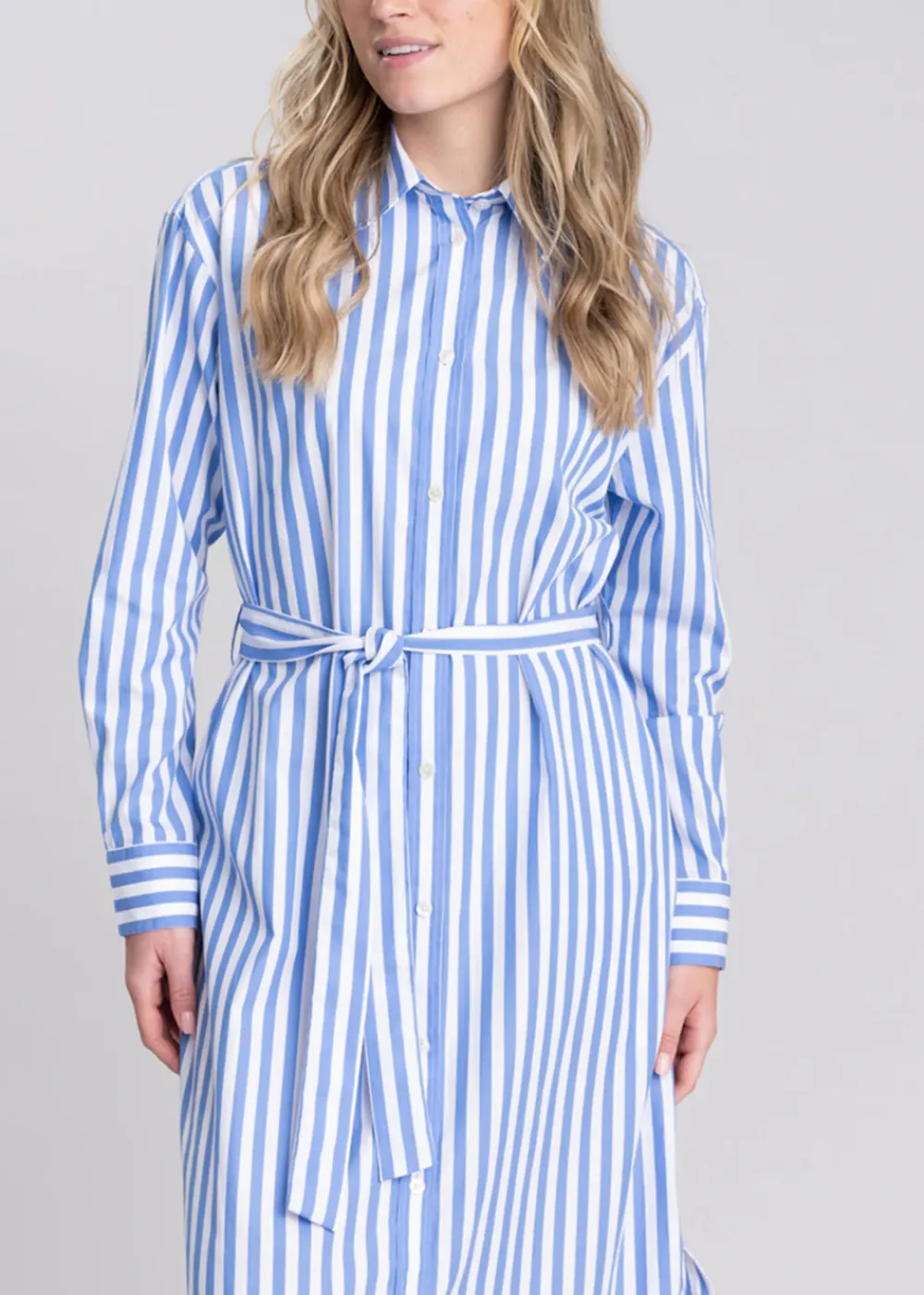 Sale Striped Poplin Shirt Dress - White Women Dresses