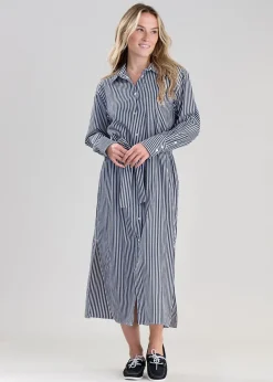 Clearance Striped Poplin Shirt Dress - Classic Blue Women Dresses