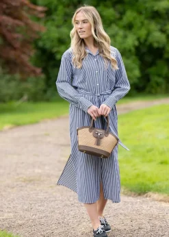 Clearance Striped Poplin Shirt Dress - Classic Blue Women Dresses