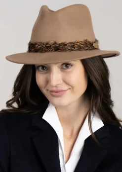 Clearance Suffolk Fedora Bronze Wrap - Women Hats & Caps