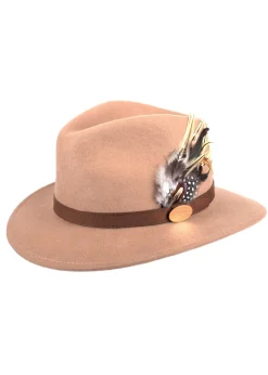 Fashion Suffolk Fedora Fawn Side Feather - Women Hats & Caps