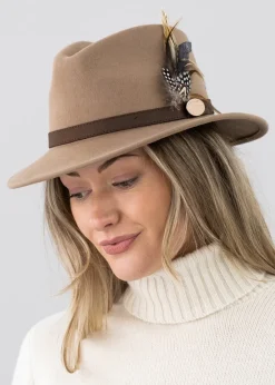 Fashion Suffolk Fedora Fawn Side Feather - Women Hats & Caps