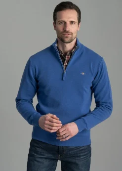 Clearance Superfine Lambswool Half Zip - Rich Blue Knitwear