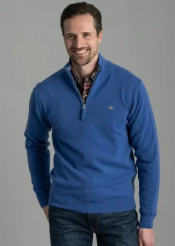 Clearance Superfine Lambswool Half Zip - Rich Blue Knitwear