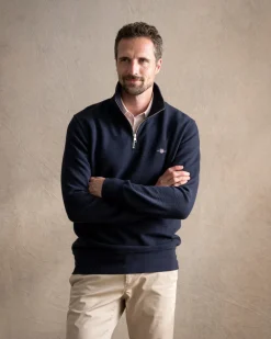 Discount Texture Half Zip Sweatshirt - Evening Blue Sweatshirts