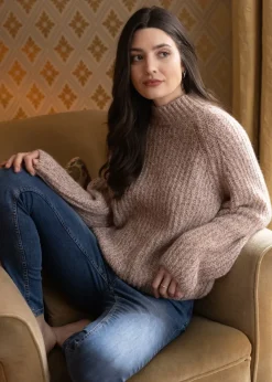 Sale Textured Stand Collar Knit - Salmon Pink Women Knitwear