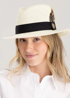 Fashion The Aldeburgh Fedora with Guinea and Pheasant Feather - Cream Women Hats & Caps