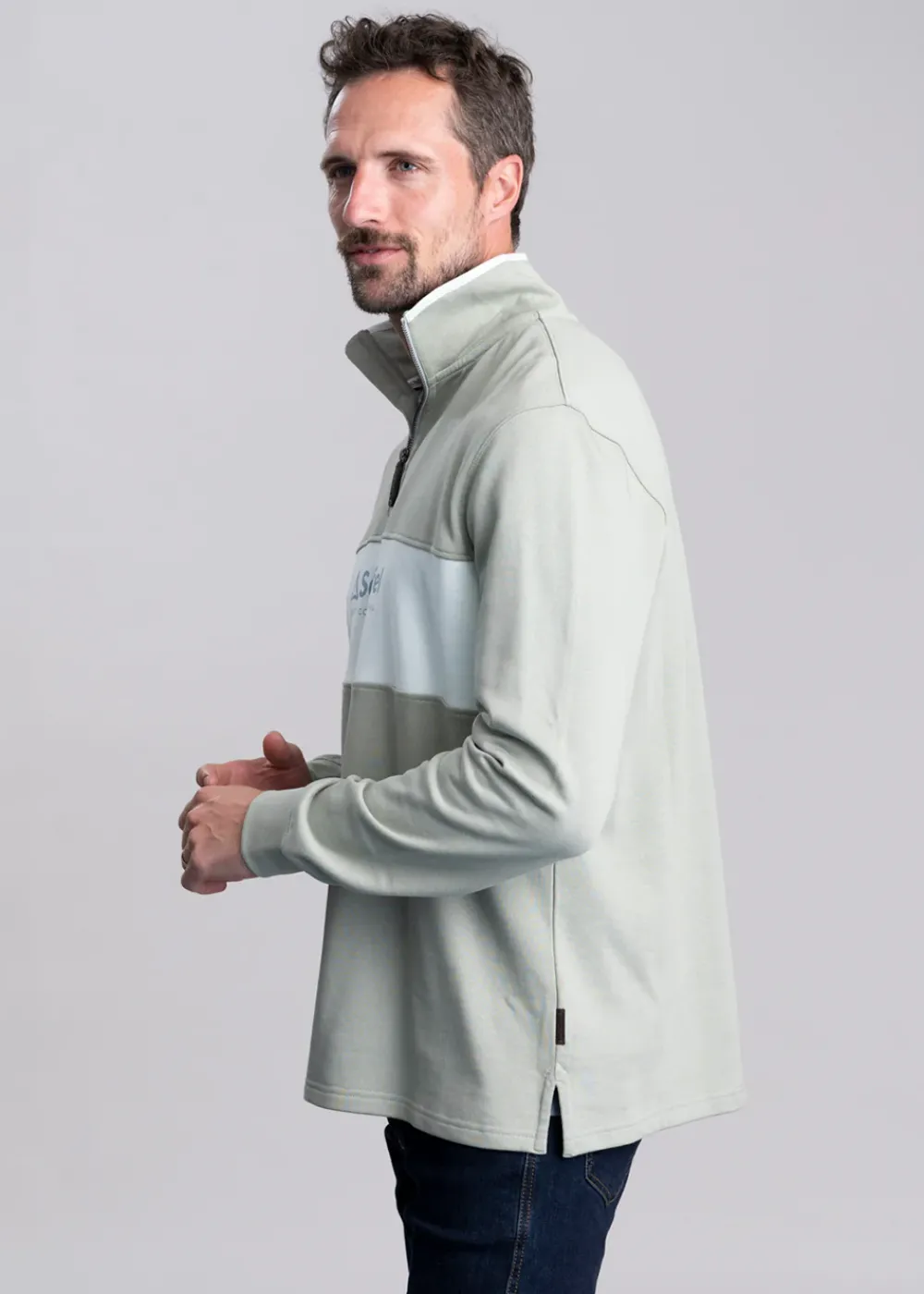 Online Trencrom Quarter Zip - Aqua Grey and Blue Water Sweatshirts