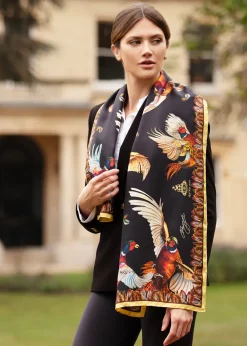 Online Turf War Classic Silk Scarf - Black and Gold Women Scarves