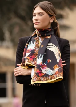 Online Turf War Classic Silk Scarf - Black and Gold Women Scarves