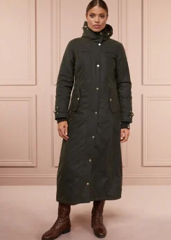 Fashion Wax Longline Field Coat - Dark Olive Women Coats & Jackets