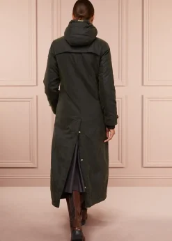 Fashion Wax Longline Field Coat - Dark Olive Women Coats & Jackets